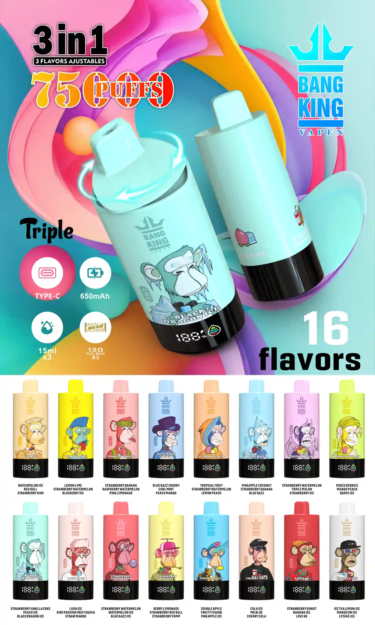 Bang 75000 Puffs 3in1 Flavors